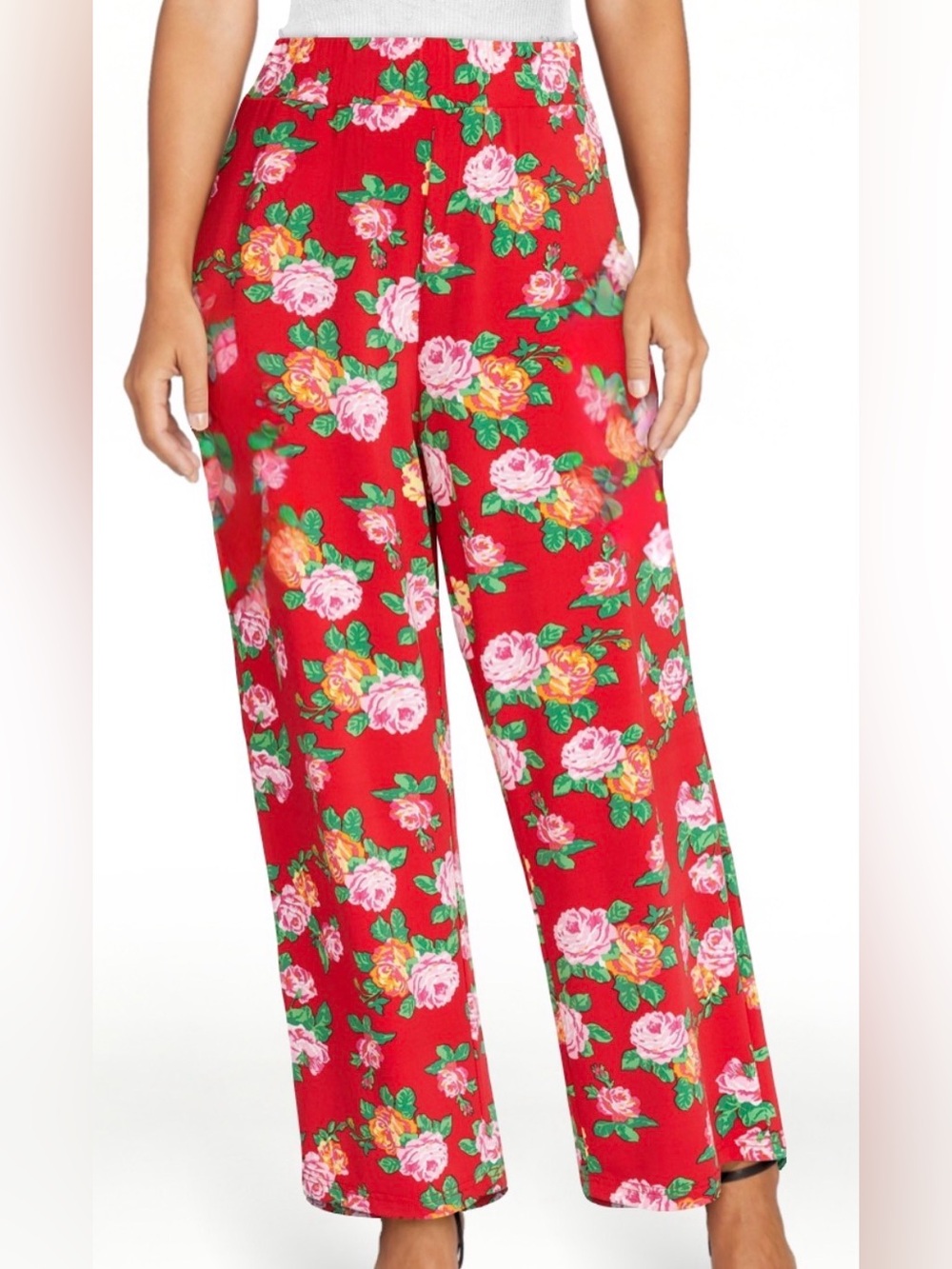 LUV BETSY by Betsy Johnson  Red & Pink Floral Wide-Leg Pants